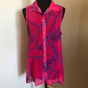 Sweet Pea (NY & Company) - sleeveless Blouse size M Novelty print 80s inspired